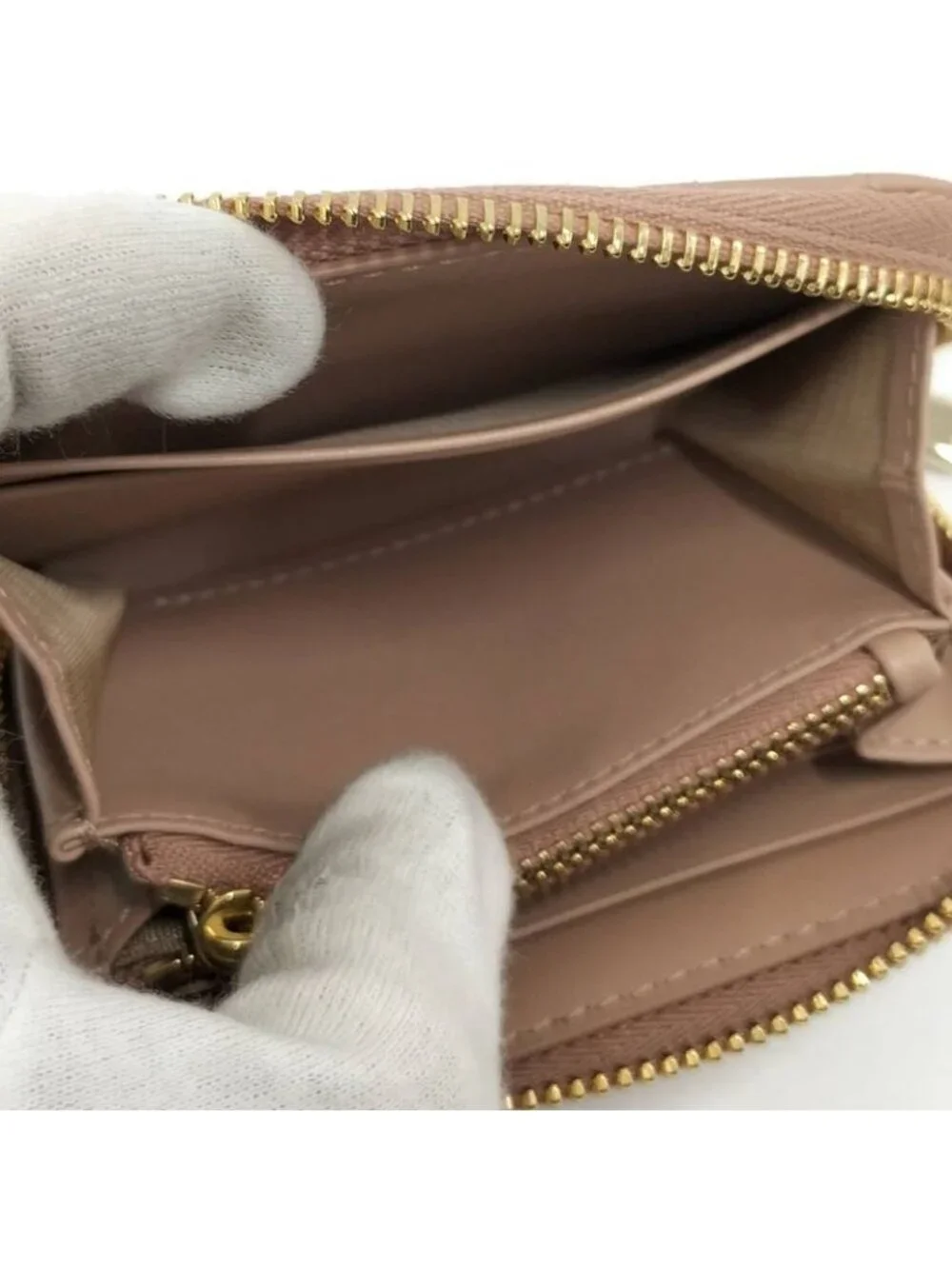 Dior Lady Mini Wallet Cannage Beige Pink